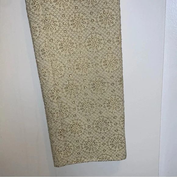 CELINE Women's Pants Gold Metallic Embossed High Waist Straight Leg Trouser 6 - Picture 12 of 16